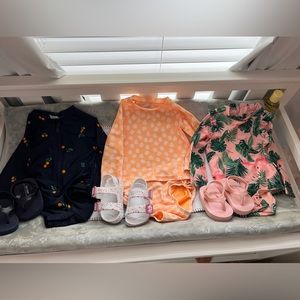Old Navy 3 swimsuits & 3 sandals baby girl bundle